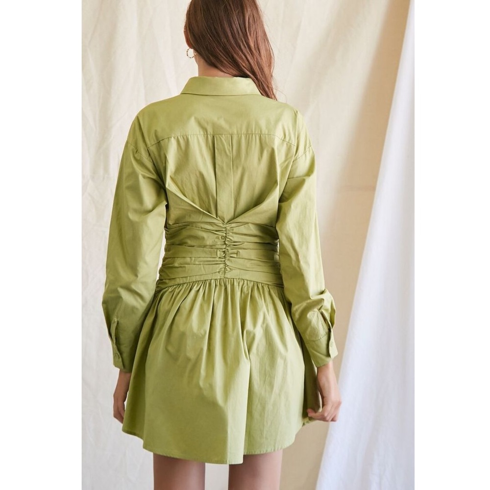 Green mini flounce Shirt dress New - Picture 4 of 4